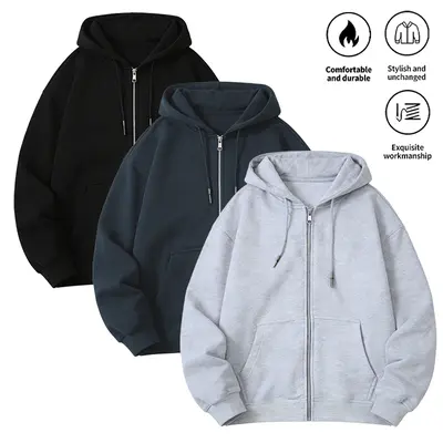 Men's Solid Color Full-Zip Hooded Casual Autumn Sweatshirt,Regular Fit Casual Drop Shoulder Zipper LongSleeve Hooded Sweatshirt for Spring & Fall, Men'sClothes for Daily Wear hoodie