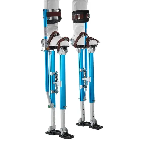 VEVOR Durable Aluminum Drywall Stilts for Painters, 24.2–40.3 Inch Adjustable Height, 228 lbs Load Capacity, Non-Slip Rubber Feet, Dual Spring Shock-Cushioned Walk, Comfortable Leg Straps, 3 Levels Heel Brackets, Stilt Protective Pads, Blue