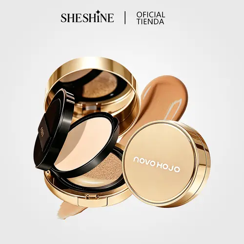 SHESHINE NOVOHOJO 2-in-1 Moisturizing Sun Cushion BB Cream - SPF 35+ Foundation with Hyaluronic Acid, Buildable Coverage, Dewy Glow, 30-Second Shine Control, Compact Powder, Natural Look, Flawless Base, Glow Up, Hydrating