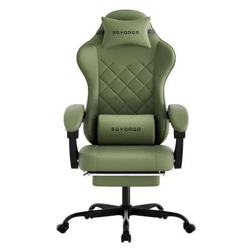Solid-Color Minimalist Gaming Chair with Footrest | Ergonomic Reclining Office Chair. Breathable durable leather, spine-supporting, wide padded seat.300 lbs capacity. Ideal for home office, gaming and live streaming.    silent caster