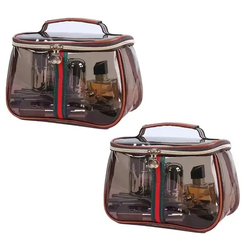 New Retro Vintage Vanity Bag, Makeup Organizer for Women, Ladies Travle Storage Case, Transparent Toiletry Bag, Portable Skincare Storage Case (Brown)