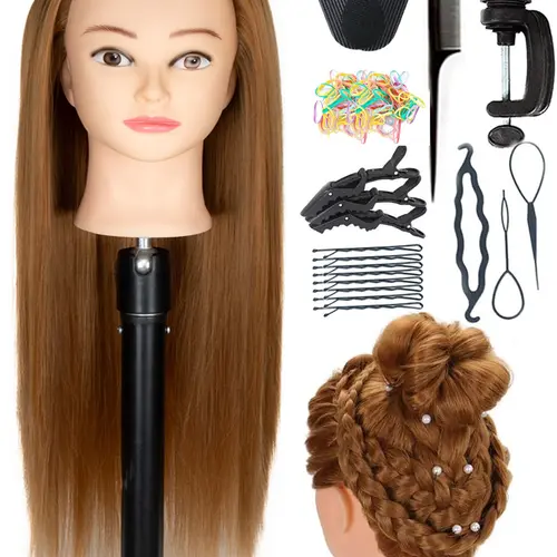 Mannequin Head with Hair 26", Ideal for Makeup, Braiding, Hairdressing, Styling Practice, Cutting Training, Includes Clamp Holder, Hair Extension Clips, Hair Crochet Hook, Hair Tools