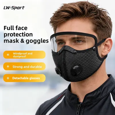 Carbon Filter Dust Mask with Protective Goggles – Reusable Breathable Face Mask, Windproof Adjustable Anti Fog Sports Mask for Motorcycle Riding, Running, Workout, Cycling & Gardening