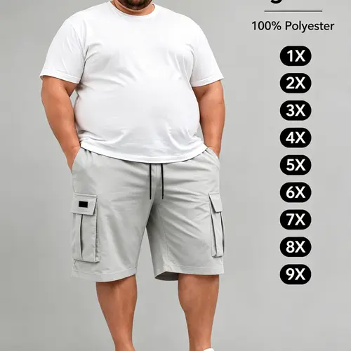 Large Size Men's Casual Plain Cargo Style Shorts with Functional Pockets, Lightweight Durable, Summer Essential for Daily Wear