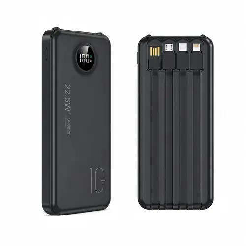 10000mAh Compact Portable Charger - 22.5W Fast Charging Power Bank with Built-in Cables, Emergency LED Flashlight, 6 Outputs, 3 Inputs for Phones, Tablets, Digital Devices, Game Handhelds, Back to School Haul, Mini Travel Products, EDC Gear
