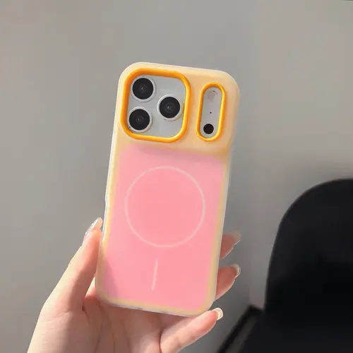 Candy Contrast Color Magnetic Smartphone Casing for iPhone 17 Pro Max/17 Air/16 Pro/15/14/13, Dual-Layer Translucent Matte Shockproof Slim-Fit Handheld Cellphone Devices Case with Camera Protection, Accessories