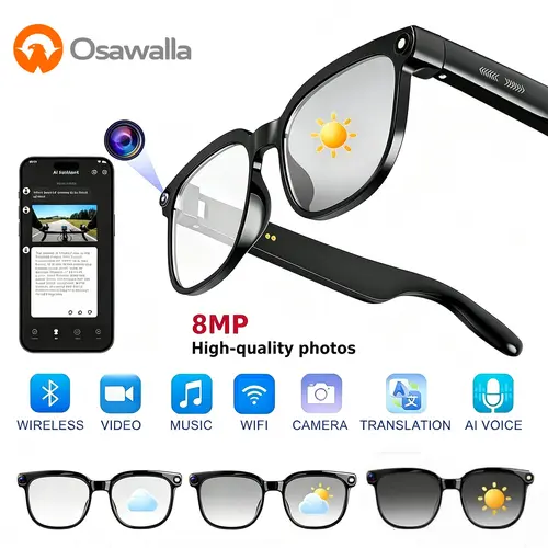 Smart AI Camera Glasses with 8MP Photochromic Lenses ,Button Touch Adjustment for Travel Outdoor Adventures Hands-Free Photography 160+Languages Real-Time Translation Bluetooth Wireless Wearable Video Recording UV Protection fathersdaygift