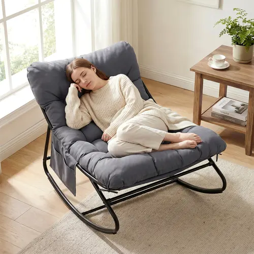 Arlopu Outdoor Papasan Rocking Chair with Ottoman, Lounge Chair with Cushion & Sturdy Metal Frame, Patio Rocker Chair for Balcony Backyard Porch Bedroom furniture