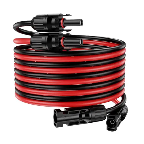 10AWG Outdoor Round Solar Extension Cable - 20ft(6m) Black/Red PVC Coated, Waterproof Protection, Water Resistant, Solar Power Male/Female Connectors, Multi-Size Specialty Kitchen Wire, Indoors and Outdoors Use