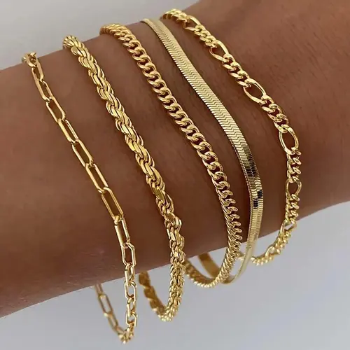 Women's Greenish Adjustable Spring Bracelets Set - Trendy Thin Dainty Stackable Cuban Link Paperclip Chain Jewelry Pack, Minimalist Fashion Accessories Gift for Her, Adjustable Bracelets