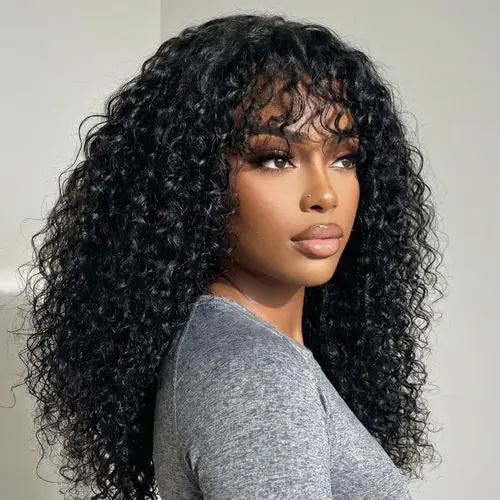 UNice Shaggy Waves Big Hair Wigs with Bangs Glueless 4X2 Lace T Part Human Hair Wigs Pre-Styled Wig with invisi Drawstring summer wig Super Brand Day