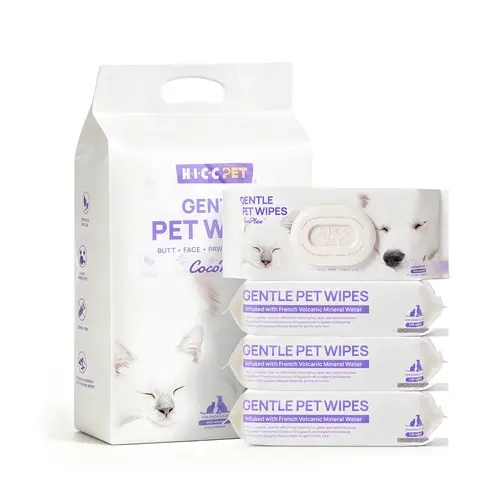 HICC PET Hypoallergenic Multi-Purpose Grooming Wipes for Dogs & Cats - French Volcanic Mineral Water, Extra-Large Thick Puppy Wipes, Supplies for Paws/Body/Butt, Sensitive-Skin Safe, Lick Safe, Resealable Packs, Cleanses Gently, Odor Removal Home Care