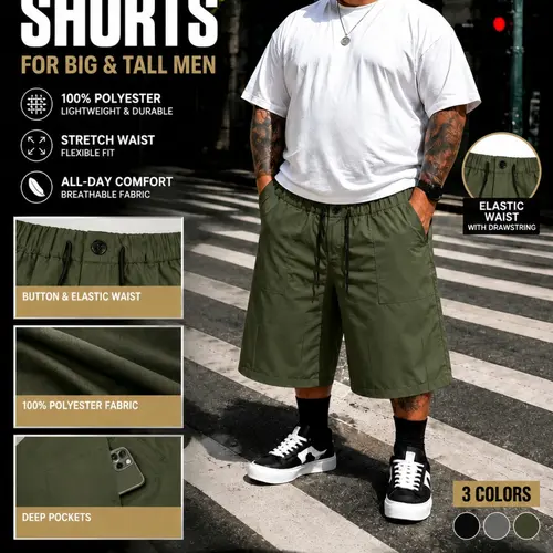 Large Size Men's Workwear Practical Shorts, Diagonal Large Pockets, Casual Fashionable Loose Comfort Fit, Ideal for Daily Wear, Versatile Men's Clothing