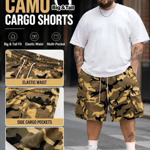 Men's Plus Size Cargo Shorts, Loose Fit Casual Summer Wear with Pockets, Beach & Outdoor Style, Multi Pocket Streetwear