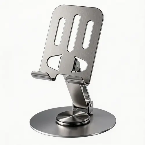 Portable Metal Phone Holder Stand - Adjustable Desk Mount with Adjustable Smartphone Clamp for Mobile Cellphone Tablets, Office Work Accessories, Compact Affordable Electronics Accessory Foldable