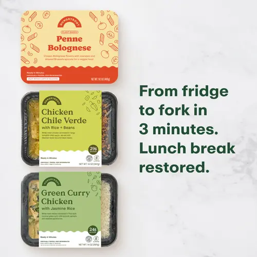 Hungryroot High Protein Heat & Eat Lunch Bundle — 3 Meals, Ready in Minutes | Italian Penne Bolognese, Mexican Chicken Chile Verde, Thai Green Curry Chicken