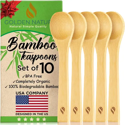 Golden Nature 30-Piece Bamboo Wooden Spoon Set - Mini Scoop, Rounded Handle, Flatware Style Stirring Spoons for Sugar, Coffee, Dessert - Lightweight Kitchen Cutlery Utensils