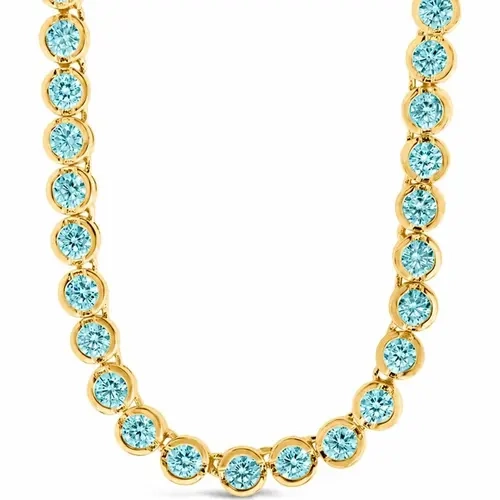 Sterling Silver Helene Bezel Aquamarine CZ Tennis Chain Necklace, Crystal Gemstone Jewelry for Adults, Sterling Forever Accessory, Cubic Zirconia Necklace