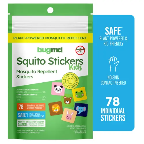 BugMD Squito Stickers Mosquito Repellent Patches for Kids and Adults - DEET-Free Citronella Insect Repellent Stickers for Toddlers, Camping, Beach and Outdoor Activities
