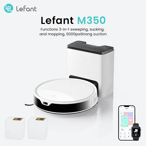 Lefant M350 Robot Vacuum and Mop Combo with Self-Empty Station, Home Cleaning Tools, 6000Pa Strong Suction, Smart Obstacle Avoidance, Multi Surface Vacuum, 40 Days Hands-Free Cleaning, 150-Min Runtime