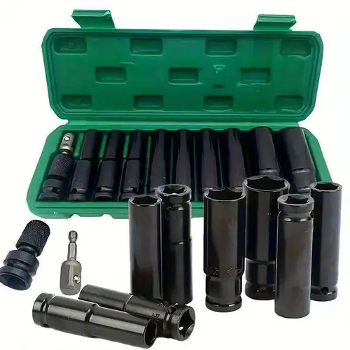 11-Piece Cr-V Steel 1/2'' Drive Socket Wrenches Set - Cold-Forged Metric 6-Angle 6-Point Grip Deep-Well (10mm-24mm), Matte Black Specialty Kitchen Utensil with Compact Organized Storage Box