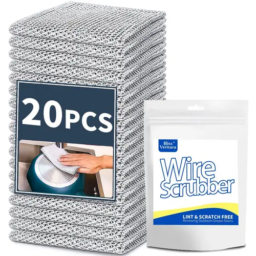 10&20PCS Double-Layer Steel Wire Cleaning Cloth Non-Scratch WireDishcloth Rag Heavy Duty Scrub Pads Multi-Purpose SilverMesh Scouring Pads for Dishes, Pots, Pans