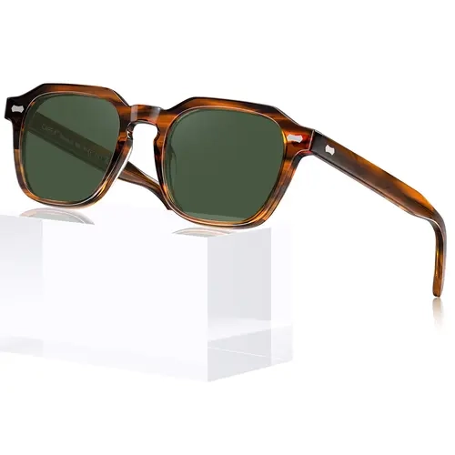 CARFIA Men's Unisex Rectangular Polarized UV Blocking Sunglasses - UV400 Protection TAC Lens, Full Rim Striped Frame, Italian Hypoallergenic Acetate, Flexible Wire Core, Stylish Accessories for Driving,Fishing (CA5405, Lens Height:43mm)