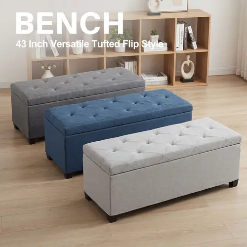 DUMOS Versatile Tufted Storage Ottoman Bench Upholstered End of Bed Chest Foot Rest with Sturdy Legs Ample Storage Capacity for Living Room Bedroom Hallway