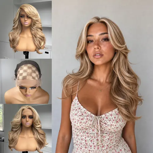 [Balayage Layers] Beginher Hair 26 inches Heat Resistance 200% Density Detroit Layer Style Middle Part 13x4 Frontal Lace Synthetic Wear Go Beginner Friendly Yaki Glueless Wigs Sunset Blonde Color tiktokshopspringglowup SummerVibes outdoorfun