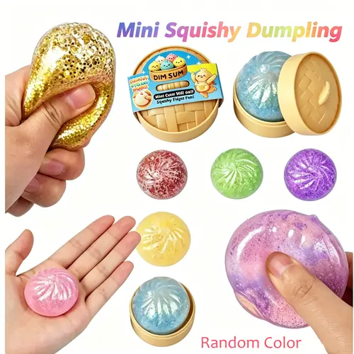 Mini Glitter Dumpling Squishies with Squishy Fun Box, TPR Soft Stretchy Squeeze Sensory Fidget Toy, Mystery Texture Stress Relief Item, Cool Gift for Kids, Squeeze Squishy