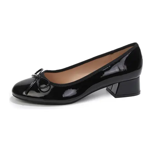 Mysoft Women's Patent Leather Low Heel Pumps - Bow Accent Slip-On Heels for Women, Office, Wedding