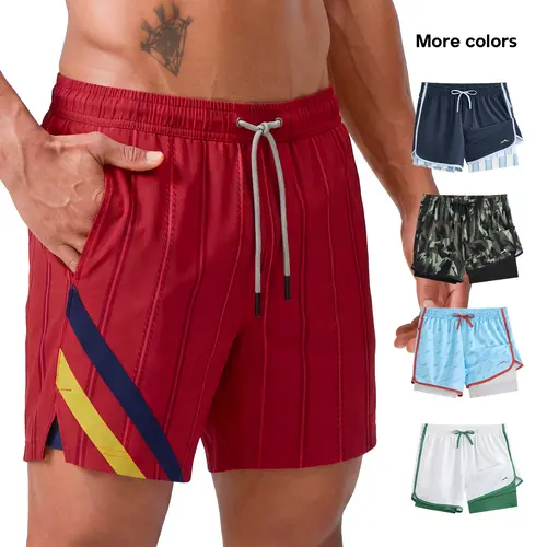 Maamgic 5.5 Inch 2-in-1 Lined Shorts, Mens Anti-Chafe Compression Liner Quick Dry Stretch Swim Gym Shorts With Hidden Zipper Pockets For Football Fans Casual Beach Wear #