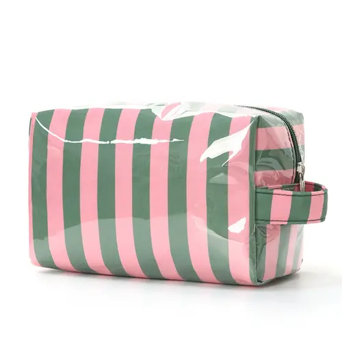 Fashion Striped Design Handheld Makeup Bag, Large Capacity Waterproof Cosmetic Pouch, Travel Toiletry Bag, Cosmetic Travel Bags, Multifunctional Storage Organizer, Cosmetics Bag, Beauty Storage Pouch