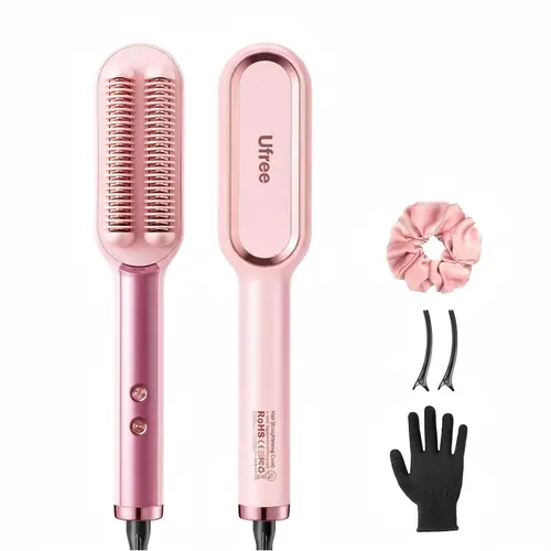 Ufree Negative Ions Double-Row Ionic Straightening Comb, 4X Faster Hair Straighteners for Thick Locks, 9 Fast-Heating Temp Settings with LED Display, 30s Smooth Results for Women
