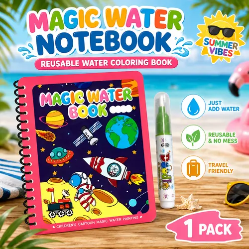 1 Pack Reusable Magic Water Doodle Board Notebook - Compact No-Mess Water Coloring Book, Portable Preschooler Alphabet Learning Toy for 3-4 Years, Travel-Ready Fun, Ideal Birthday Holiday Gift