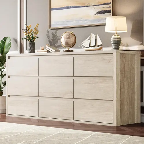 9 Drawer Wooden Dresser for Bedroom, Wide Modern Chest of Drawers, Large Capacity Wood Dresser Storage Organizer Cabinet For Bedroom Living Room Hallway Entryway