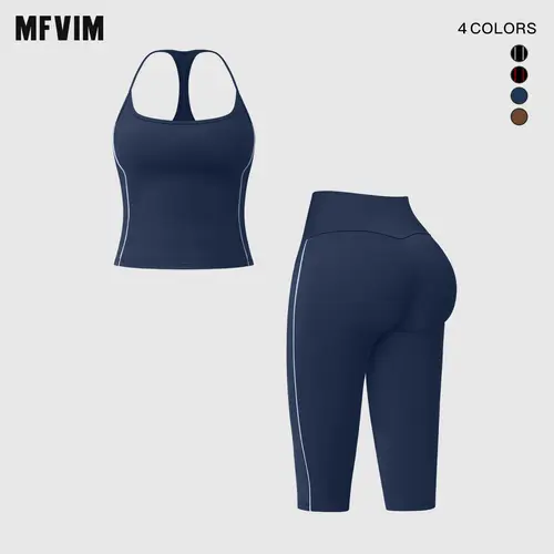 MFVIM women’s thin-strap slim tank top and high-waisted slim shorts two-piece set, suitable for outdoor casual running, sports, gym workouts, and yoga.