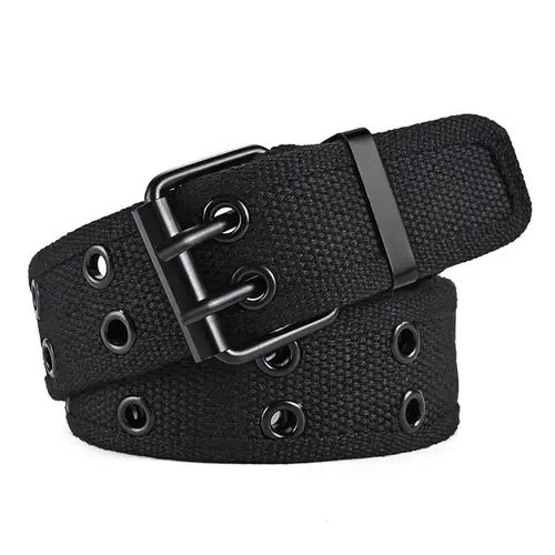 Men's Unisex Durable Canvas-Leather Adjustable Tactical Belt, Sports & Outdoor Fitness Belt with Nylon Webbing, Rivet Detailing, Double Row Metal Eyelets (Biker, Punk Styles), Adjustable Belt, Belts