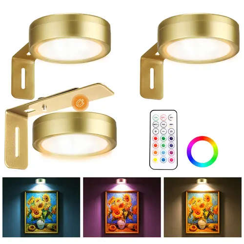 LIKERTLA Battery-Operated Wall Picture Lights, 12 RGB Color-Changing LED Magnetic Remote-Controlled Lamps, Funky Unique Home Decor Color-Changing Illuminated Wall Lighting Fixtures for Art Display Frames, Home Decor Lights for Bedroom, Indoor Lighting, Le