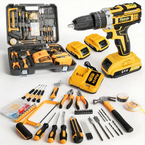 21V Cordless Hand Drill Power Tool Set - Complete Home Repair & DIY Build Combo Kit, All-in-1 Rechargeable 2-Battery Cordfree Tool with Drilling Accessories for Quick Home Fixes