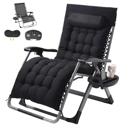 【Backtoschool】VEVOR Zero Gravity Chair,  33 inch Zero Gravity Recliner Lounge Chair for Indoor and Outdoor, Adjustable Anti Gravity Chair with Cushion, Headrest, Footrest, and Cupholder, 500 lbs, Black