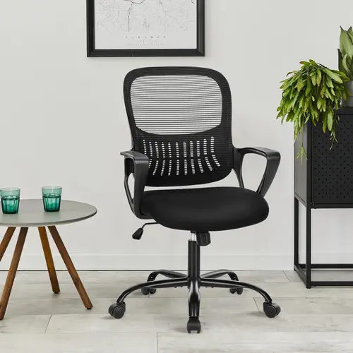 DUMOS Ergonomic Swivel Office Chair - Mid-Back Executive Adjustable Desk Chair with Height Adjustment, 360-Degree Swivel, Lumbar Support, Armrests, Mesh Design for Home, Work, Ergonomic Swivel Chair