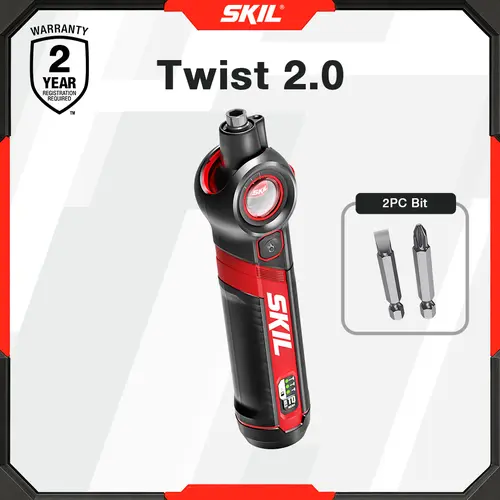 Twist 2.0 rechargeable 4V Screwdriver with Pivoting Head, Torque Setting, USB-C Charging Cable & 2PC Bit Set