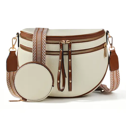 2026 Classic Double-Zipper Shoulder Bag-Ladies' Fashionable Retro Style Shoulder Bag,Vintage Shoulder Bag, Casual Adjustable Strap Crossbody for Teen Girls, Casual Work Commute, Weekend Shopping