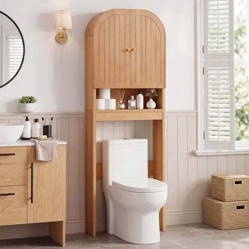Giratree Arched Over The Cabinet with Fluted Doors, 4 Tier Small Bathroom Shelf Organizer, Mid Century Modern Bathroom Cabinet with Adjustable Shelf, Slim Narrow Arch Toilet Rack