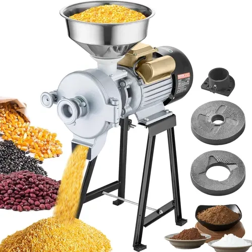 【Back to School】VEVOR Corded Stainless Steel Electric Grain Mill Grinder, 3000W Dry & Wet Machine with Steady Funnel Feed, Thickness-Adjustable Commercial Tool for Grinding Corn & Wheat, Pulp for Soy Milk