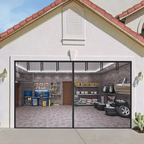 16*7FT Garage Door Screen Magnetic Closure Retractable Fiberglass Screen Door Mesh Curtain Cover Kit Heavy Duty Garage Screen Doors