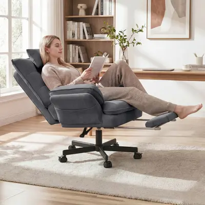 Criss Cross Office Chair with Flip-Up Armrests and Headrest, 135° Reclining Swivel Velvet Criss Cross Chair with Wheels & Foot Rest, Big and Tall Cloud Cross Legged Office Chair for Home