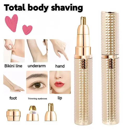 Women's 3-in-1 Cordless Rechargeable Shaver Kit, Beauty & Shaving Products - Body Facial Hair Remover, Nose Trimmer, Eyebrow Precision Groomer, USB Charger, Cleaning Brush