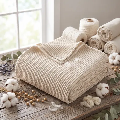 【Back to School】100% Cotton Waffle Weave Blanket, Soft Breathable Lightweight Throw for Couch & Bed, Cozy Textured Blanket for Travel, Exclusivo Mezcla Design with Multiple Colors & Sizes Available, Room Decor, House Decor
